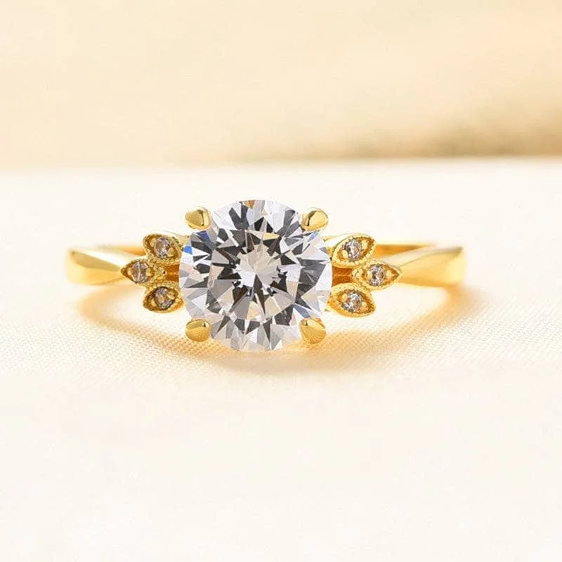 designer solitaire engagement rings-Yellow Gold Round Cut Engagement Ring