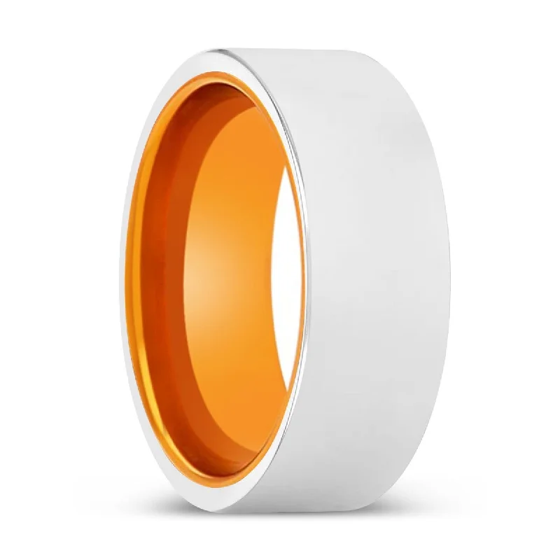 statement rings for women-SULTAN | Orange Ring, Silver Tungsten Ring, Shiny, Flat