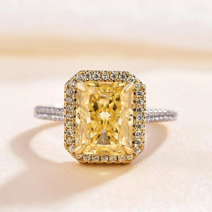 sapphire and diamond engagement rings-Luxurious Halo Radiant Cut Yellow Sapphire Engagement Ring