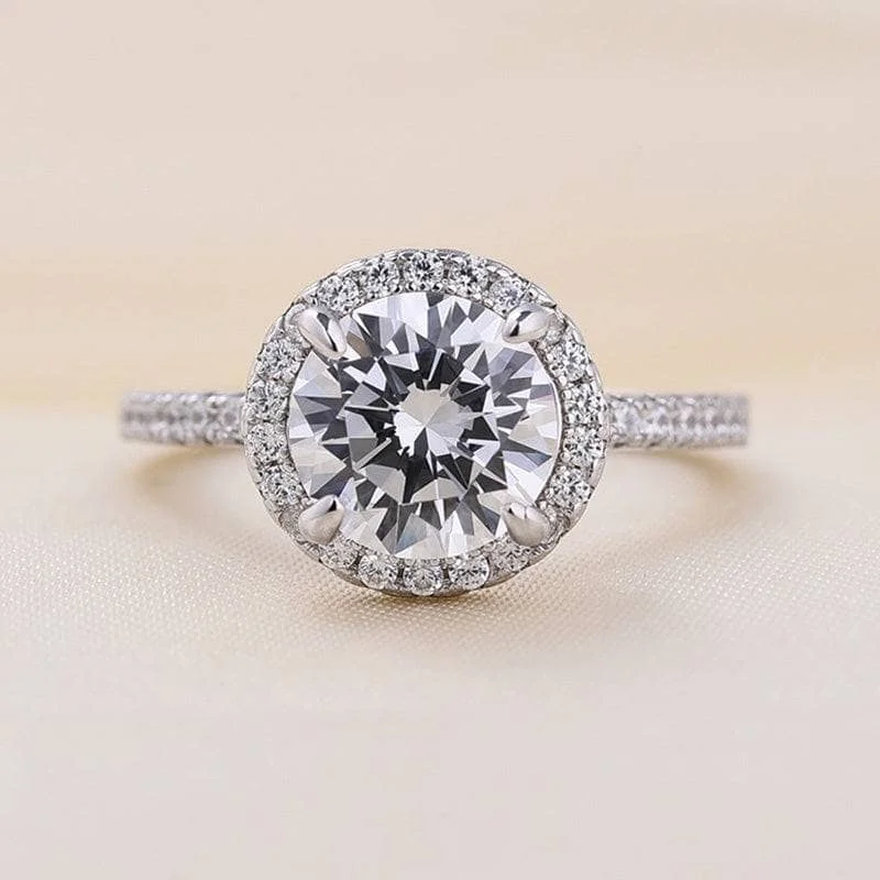 luxury gold engagement rings-White Gold Halo Round Cut Engagement Ring