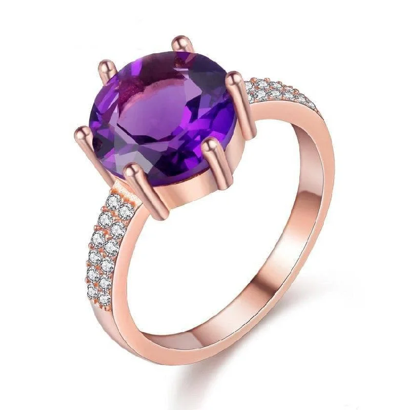 timeless engagement rings-2.5ct Purple Amethyst Rose Gold Ring