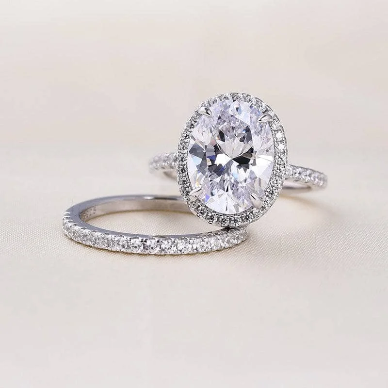 affordable diamond engagement rings-Halo Oval Cut Simulated Diamond Wedding Ring Set