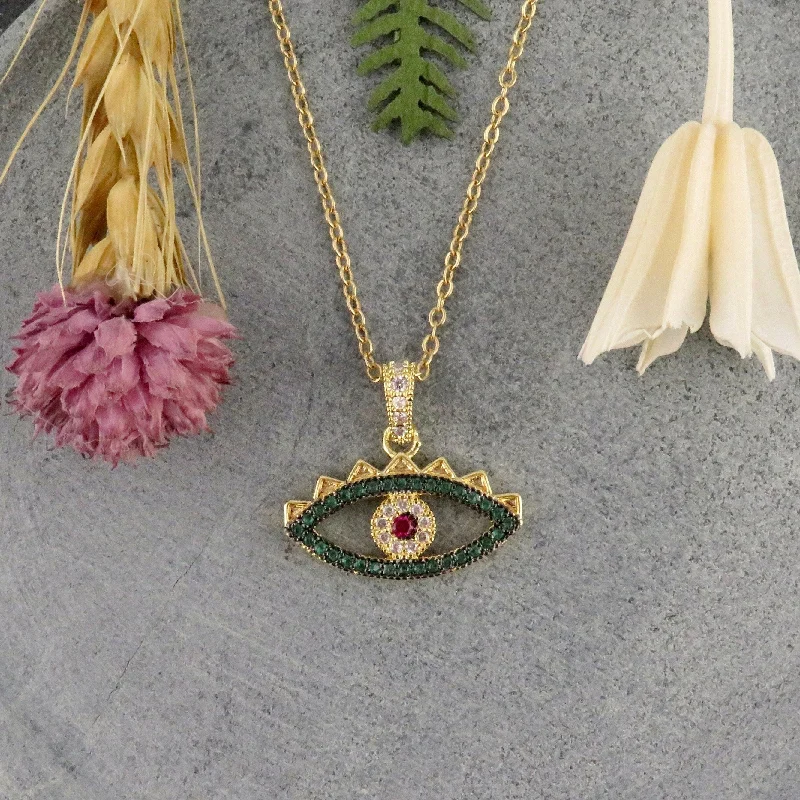 birthstone necklaces for women-Sparkly Green and Pink Fancy Eye Necklace