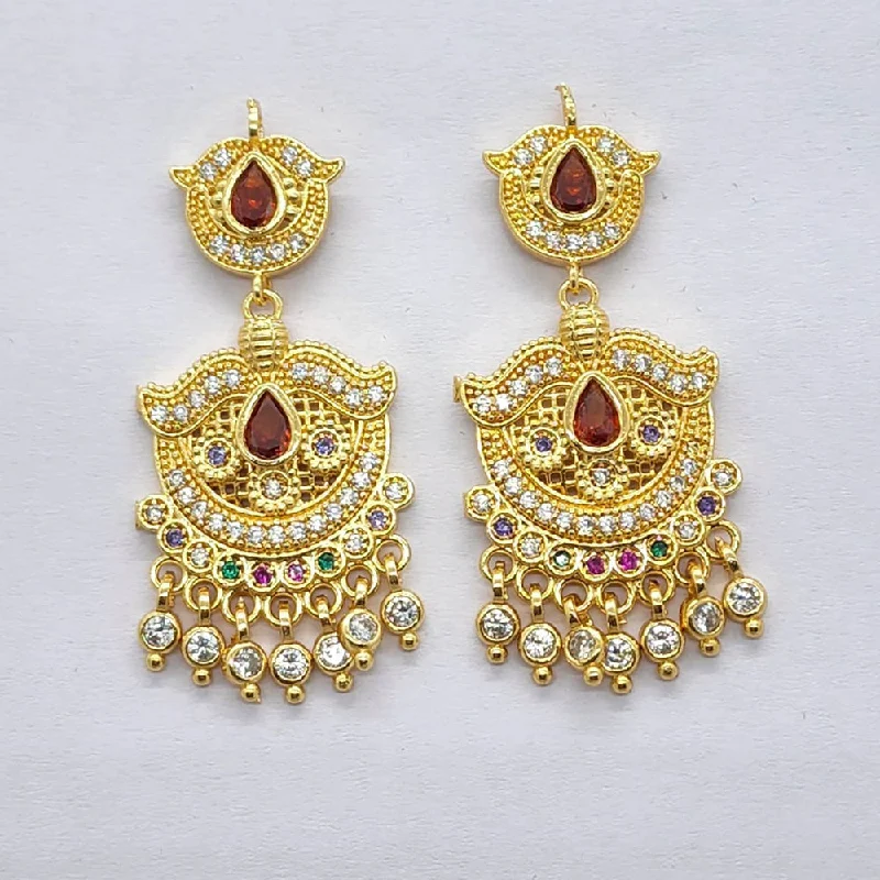 fashion statement drop earrings for women-Raiyaraj Gold Plated American Diamond Micro Plating Pack of 3 Dangler Designer Earrings