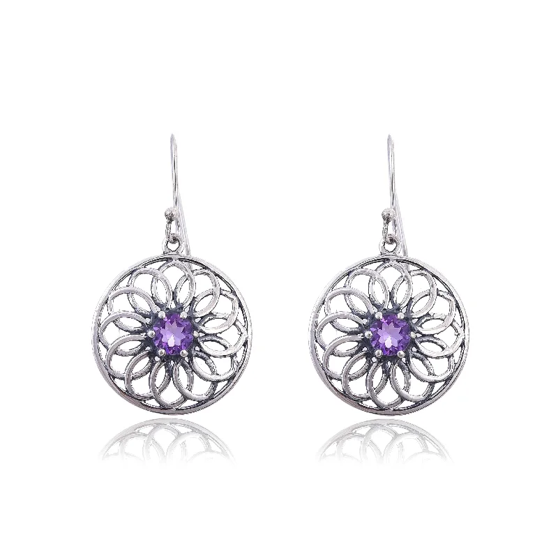 vintage earrings for women-Silver Mountain 925 Silver Amethyst Earring