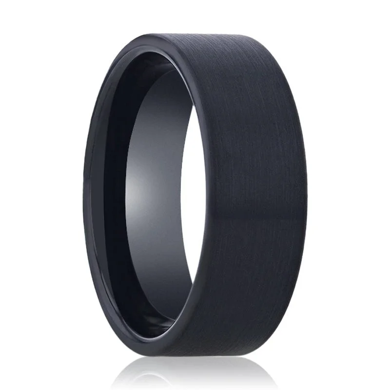 luxury engagement rings for women-BULLET - Tungsten Ring Black Brushed Flat