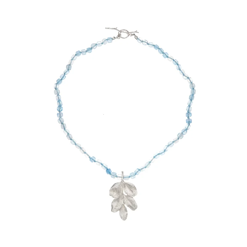 long necklaces for women-Aquamarine leaf necklace