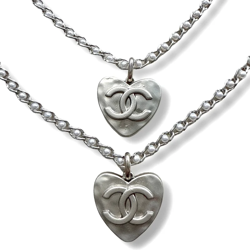 affordable necklaces for women-Vintage CC Hammered Silver Heart Re-Worked Necklace