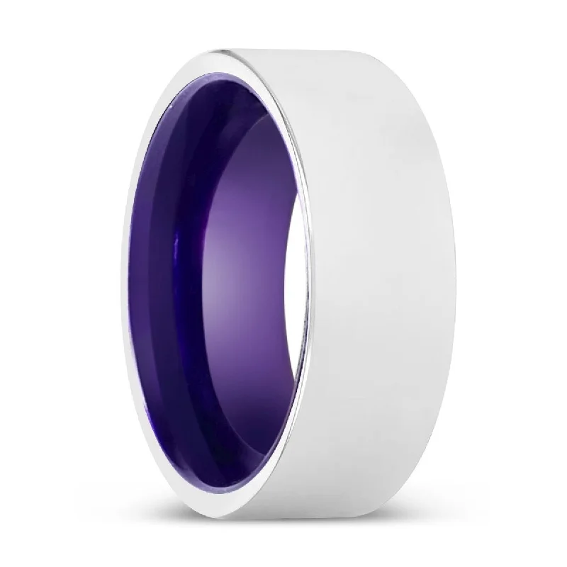 custom-made rings for women-RAYHAN | Purple Ring, Silver Tungsten Ring, Shiny, Flat