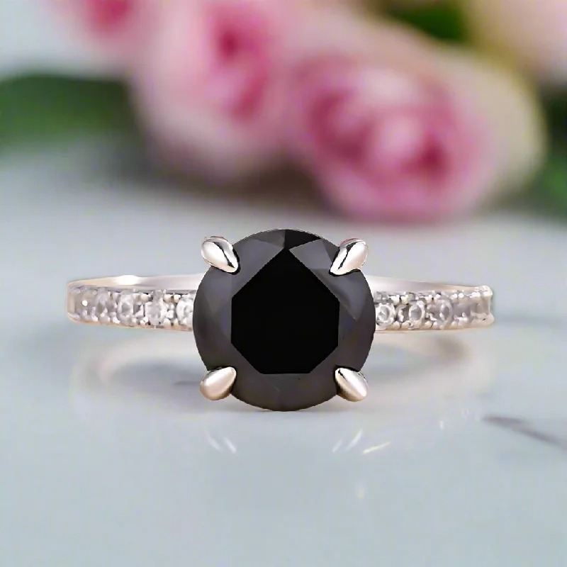 affordable engagement rings-Unique Round Cut Black Diamond Engagement Ring