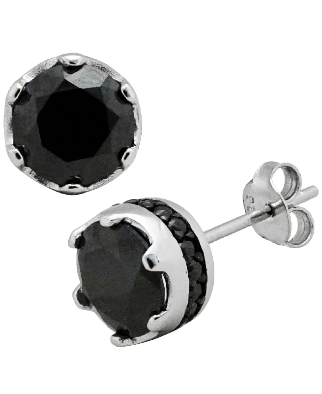 unique earrings for women-Sutton Sterling Silver Round Stud Earrings with Cubic Zirconia Trim