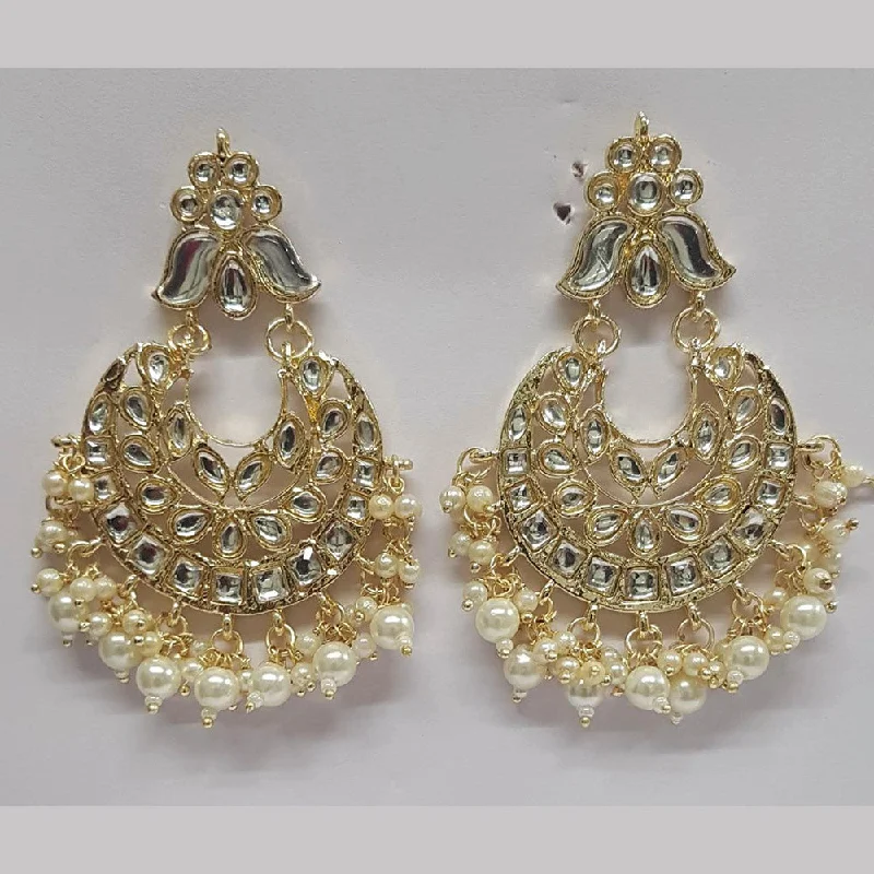 flower earrings for women-Shreeji Kundan Stone Gold Plated Dangler Earrings - ShreejiEar52