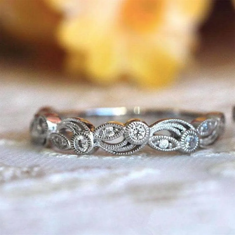 rose gold engagement rings-Vintage Leaf & Vine Art Deco Wedding Band