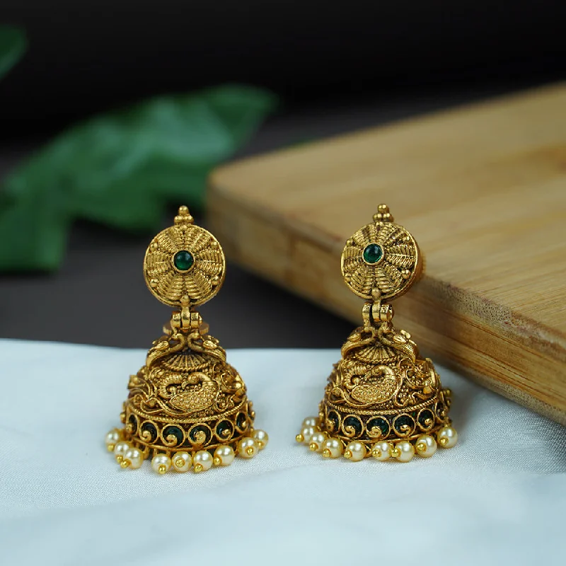 chic earrings for women-Diksha Collection Gold Plated Pota Stone Jhumki Earrings