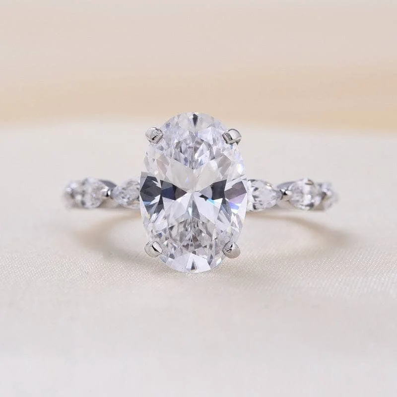 vintage diamond engagement rings-White Gold 3.5ct Oval Cut Simulated Diamond Engagement Ring