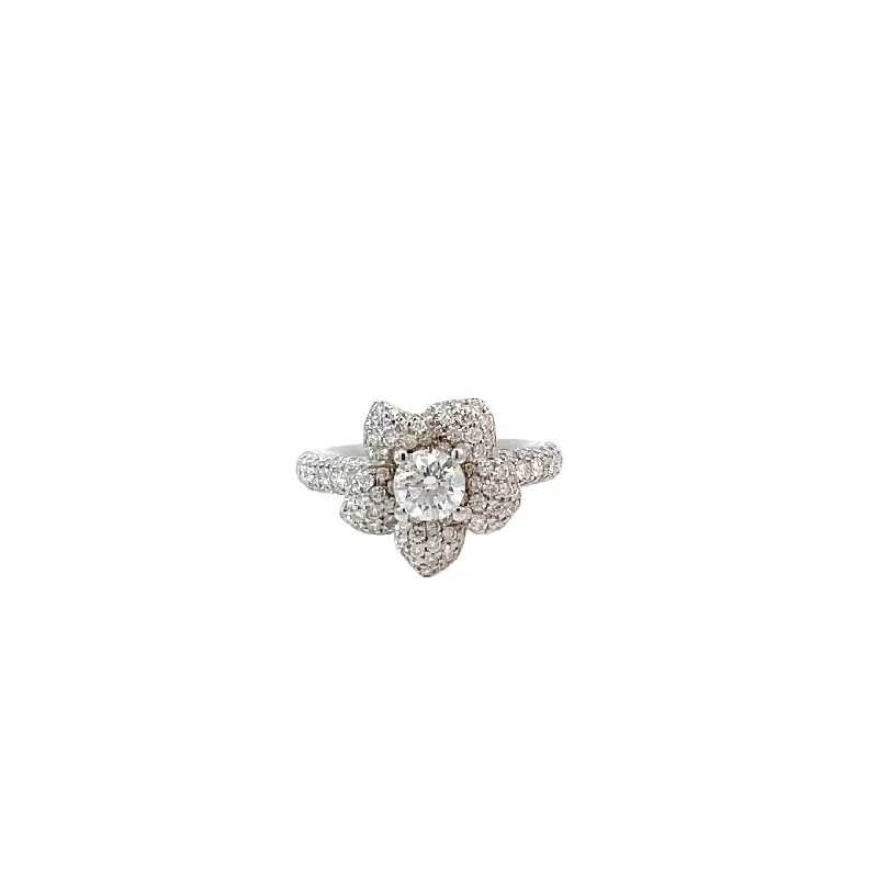 designer engagement rings-18 Karat White Gold Diamond Flower Ring