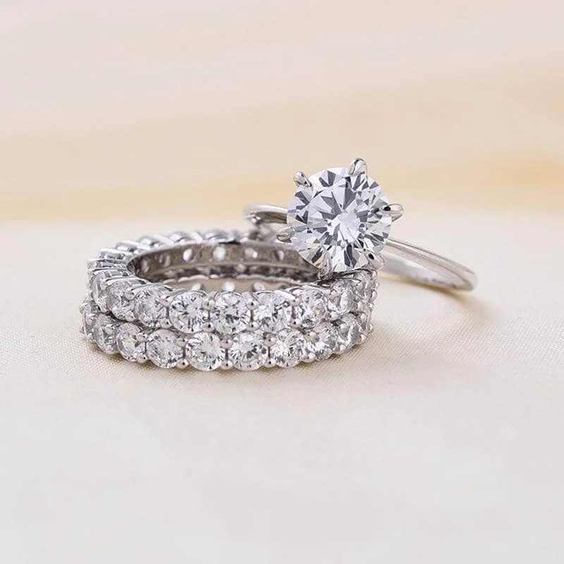 beautiful engagement rings for women-Classic Round Cut 3-Pieces Wedding Set