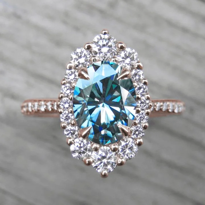 high-end engagement rings-Rose Gold Aquamarine Oval Cut Engagement Ring