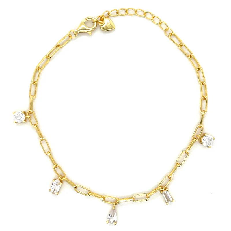 delicate bangle sets for women-Golden Paper Link Multi Cz Bracelet