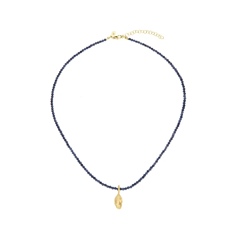 unique necklaces for women-Sapphires with golden leaf