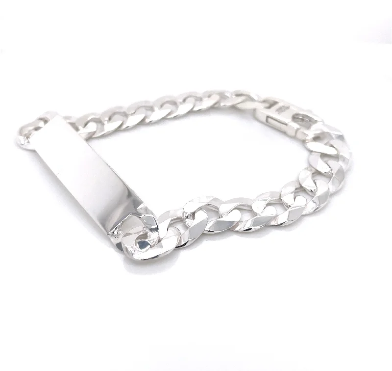 thin bangles for women-Sterling Silver Gents Curb I.D Bracelet