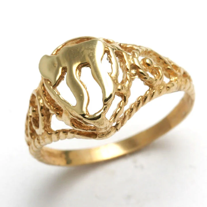 elegant silver rings for women-14k Yellow gold Chai Signet Ring Filigree Judaica