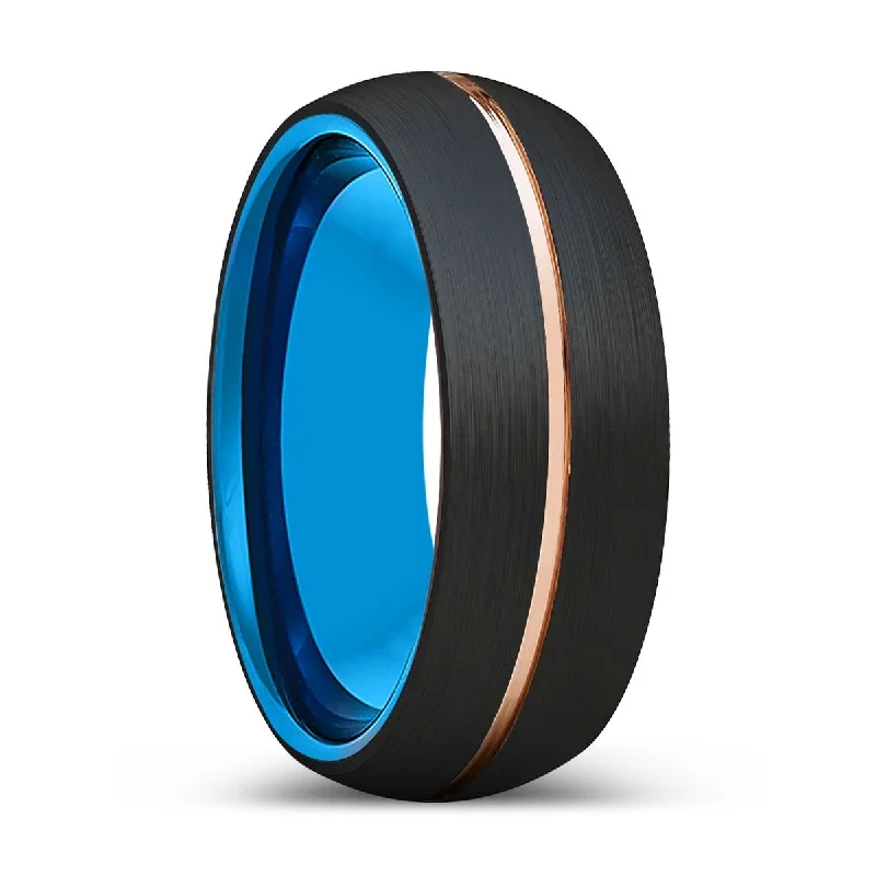 infinity rings for women-STREAM | Blue Tungsten Ring, Black Tungsten Ring, Rose Gold Groove, Domed