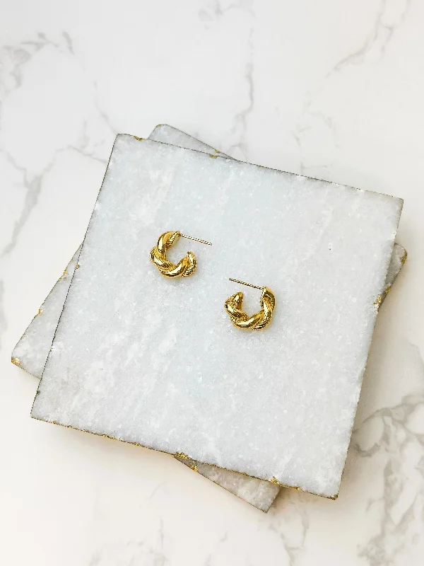 fashion earrings for evening wear-Gold Twist Hoop Earrings