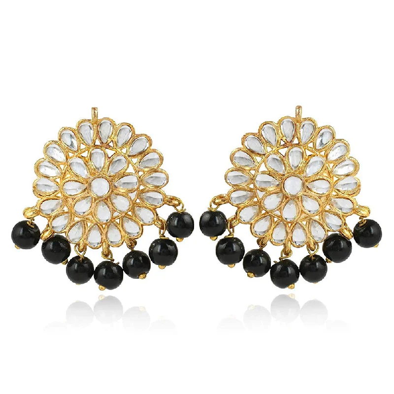 personalized earrings for women-Etnico Gold Plated Traditional Kundan & Pearl Stud Earrings for Women (E2858B)