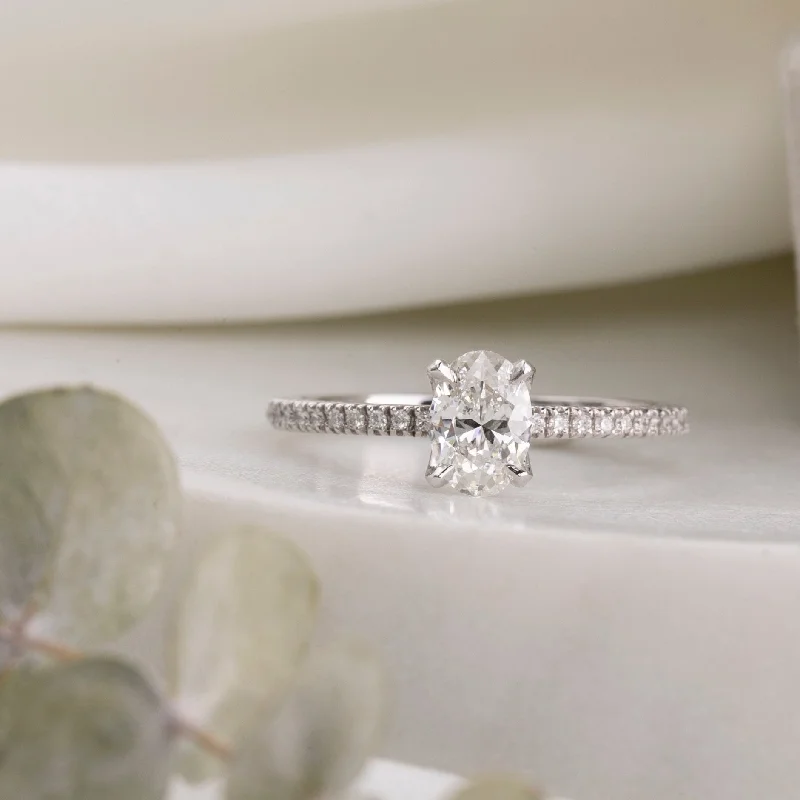 stunning engagement rings-Maria Ring, GIA certified 0.70ct Oval Brilliant Cut Diamond, 14k White Gold (One of a kind)