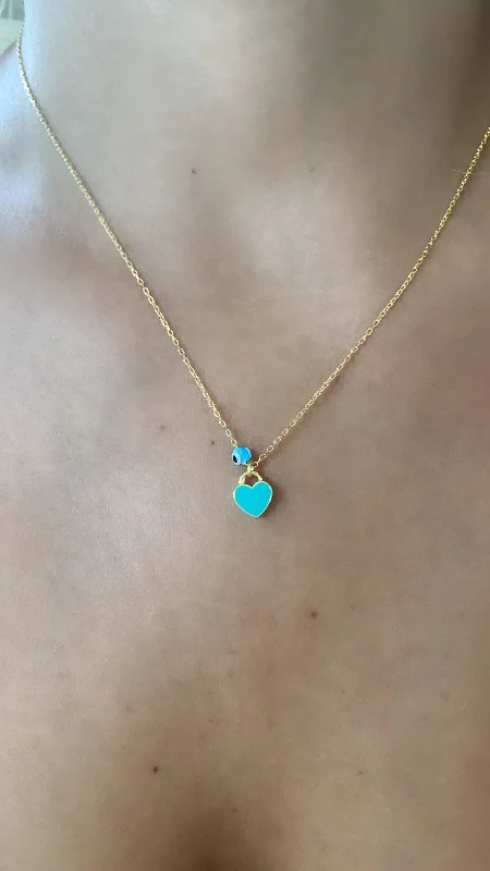 rose gold necklaces for women-Turquoise Mini Enamel Heart Necklace