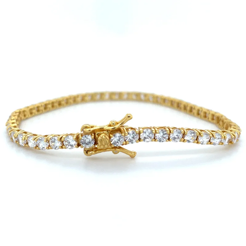 layered bangles for women-Golden 3mm Wide Cz Tennis Bracelet