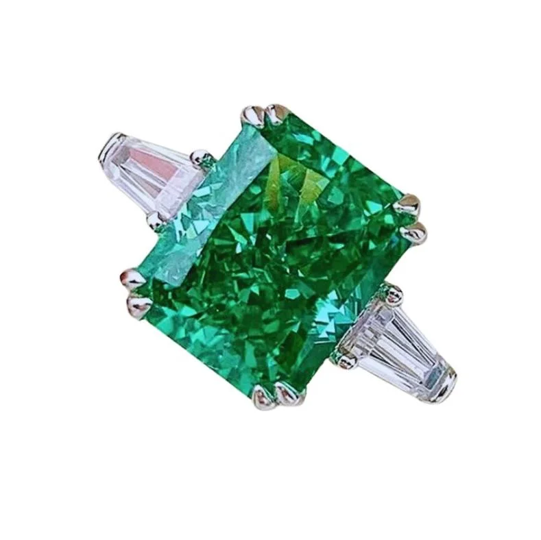 silver engagement rings for women-4.0ct Simulated Paraiba Tourmaline Radiant Cut Three-Stone Engagement Ring