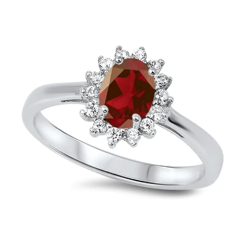 3-stone engagement rings-Oval Cut Ruby Engagement Ring