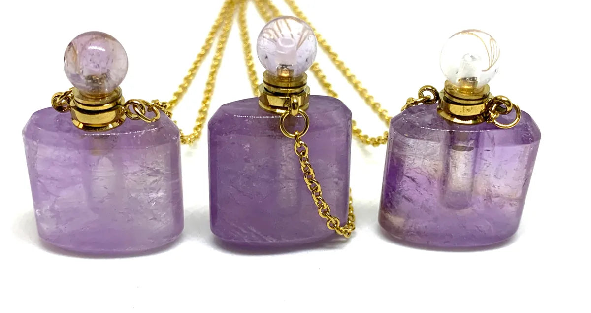 delicate necklaces for women-Amethyst Natural Quartz Essential Oils Perfume Bottle Pendant Necklace