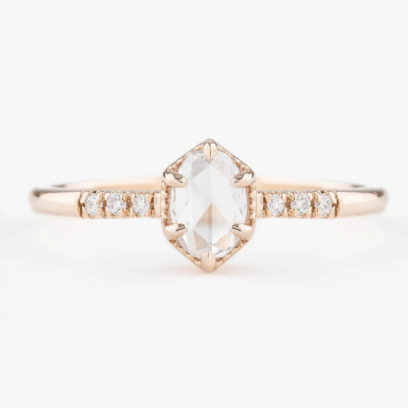 engagement rings with diamonds-Grace Ring 0.37ct Oval Rose Cut Diamond, 14K Rose Gold (One of a kind)