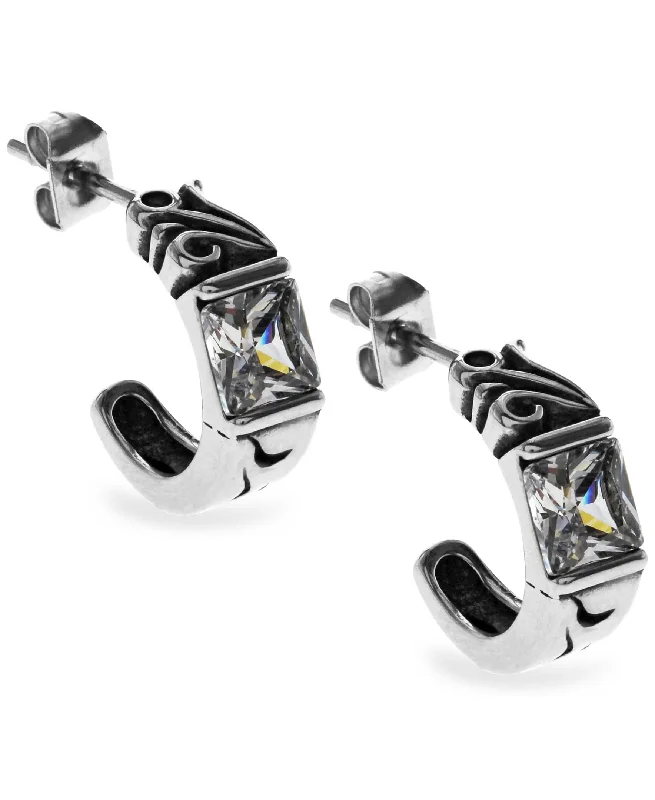 luxurious chandelier earrings for women-Sutton Stainless Steel Square Stone Open Hoop Earrings