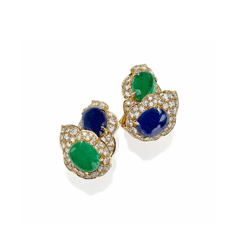 teardrop earrings for women-Bulgari Emerald and Sapphire Clip Earrings