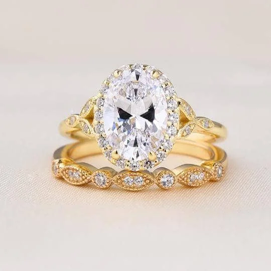 solitaire engagement rings-Yellow Gold 2.0ct Oval Cut Wedding Set