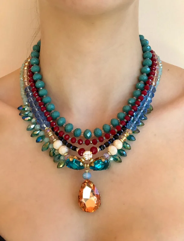 trendy necklaces for women-Green, Ruby & Blue Milano Necklace