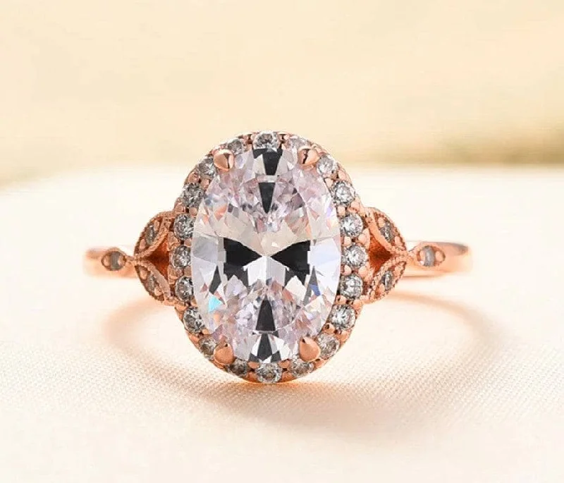 solitaire engagement rings for women-Rose Gold 2.0 Carat Oval Cut Engagement Ring