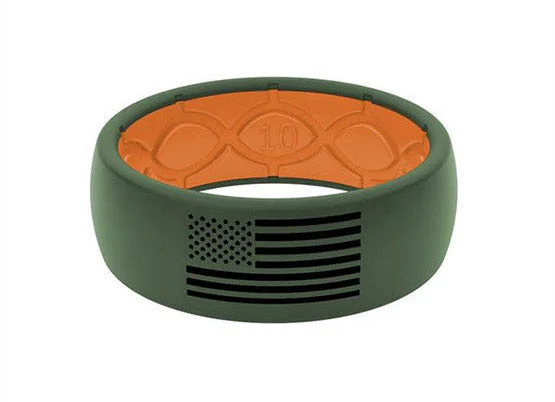 luxury rings for women-American Flag Silicone Ring - Moss Green/Orange