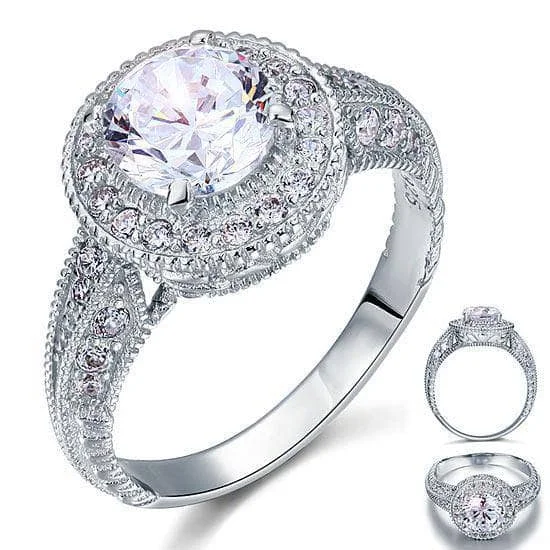 luxury engagement rings-Vintage Style 2 Carat Created Diamond Wedding Engagement Ring