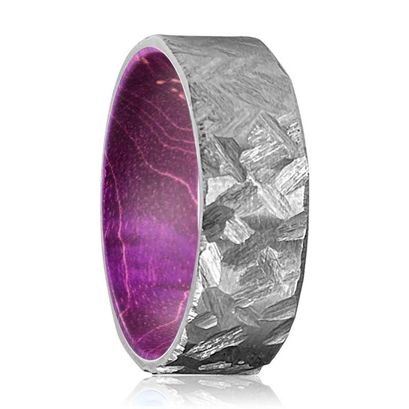 modern gold rings for women-JAMBALI | Purple Wood, Silver Titanium Ring, Hammered, Flat