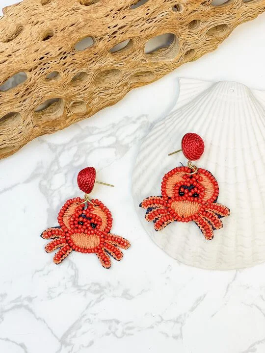 teardrop earrings for women-Beachy Crab Beaded Dangle Earrings