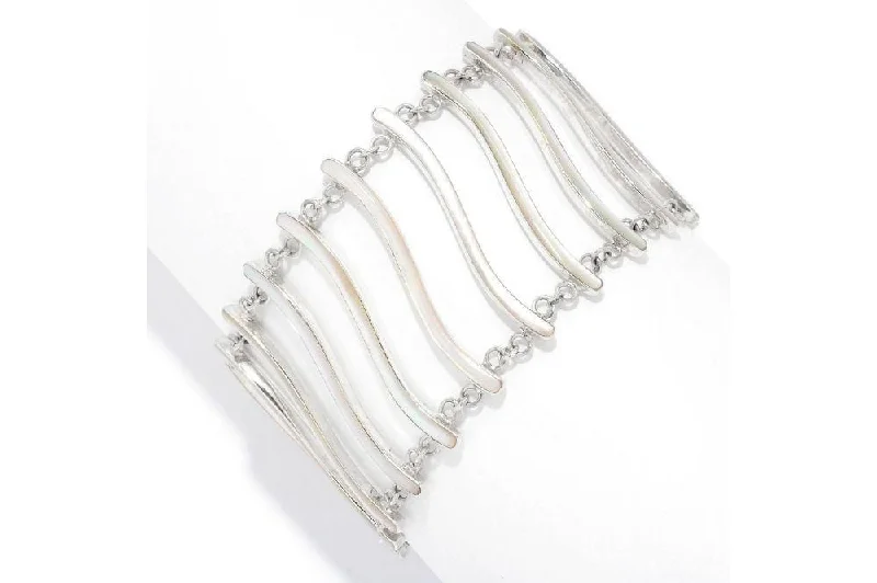 simple cuff bangles for women-Sterling Staircase Bracelet- Mother Of Pearl