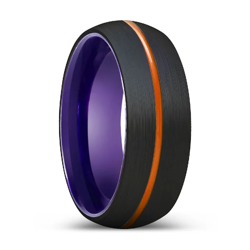 wedding rings for women-TITANUS | Purple Ring, Black Tungsten Ring, Orange Groove, Domed