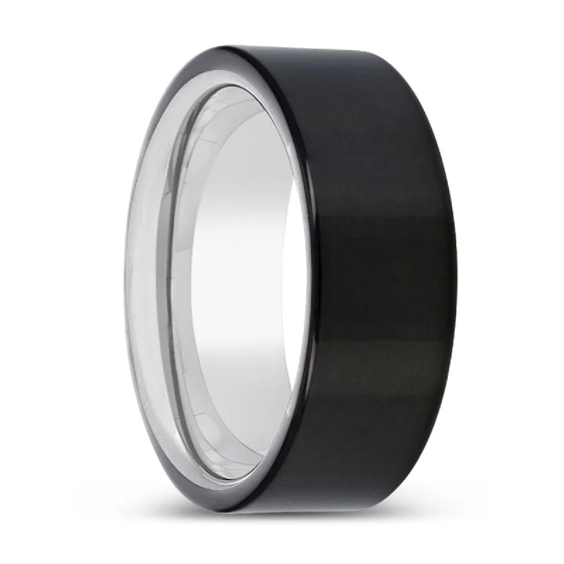 cocktail rings for women-SNOWBUSH | Silver Ring, Black Tungsten Ring, Shiny, Flat