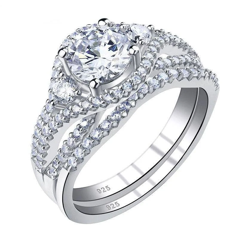 modern engagement rings-2 Pieces Round Cut Created Diamond Engagement Ring