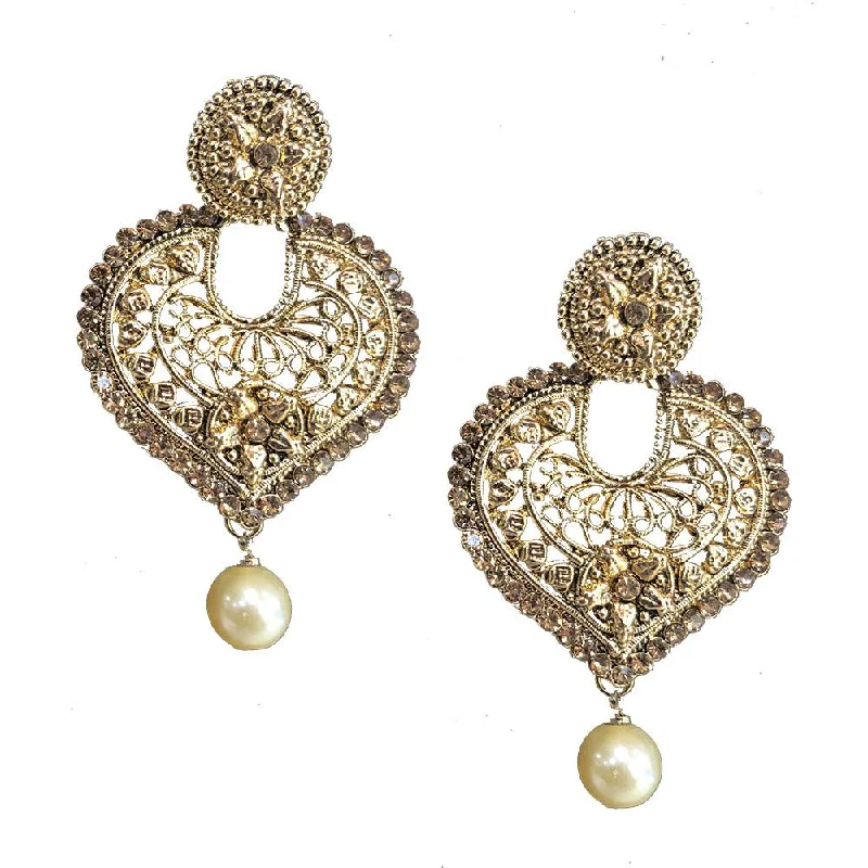 sparkling drop earrings for women-Shreeji Brown Austrian Stone Gold Plated Dangler Earrings - SE_310